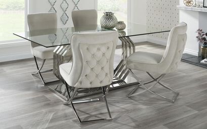Clara 2m Dining Table & 4 Beige Chairs