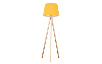 Barbro Light Wood Tripod Floor Lamp with Mustard Shade | Lighting | ScS