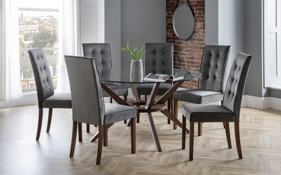 Euston 1.4m Glass Round Dining Table & 6 Chairs