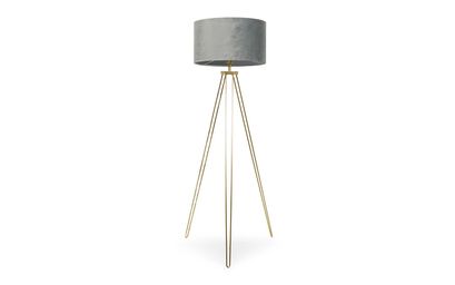 Aero Hairpin Gold Tripod Floor Lamp with Grey Velvet Shade | Lighting | ScS