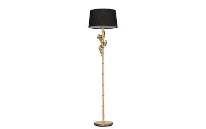 George Monkey Gold Floor Lamp with Black Faux Linen Shade | Lighting | ScS