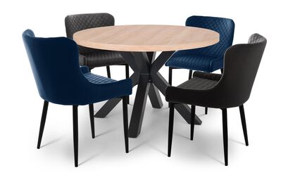 Hampstead Round Dining Table, 2 Blue Velvet Chairs & 2 Grey Velvet Chairs | Hampstead Furniture Range | ScS