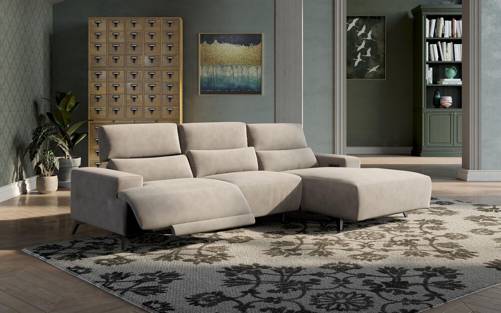 Poggio 3 Seater Power Recliner Right Hand Facing Sliding Chaise with Power Head Tilt | Poggio Sofa Range | ScS
