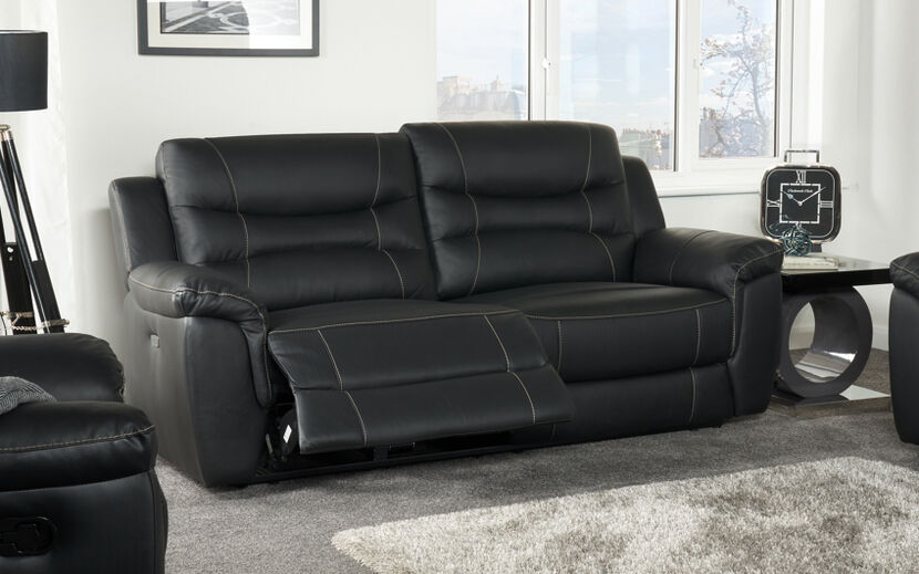 Axel 3 Seater Power Recliner Sofa, 3 Seater Black Leather Power Recliner Sofa