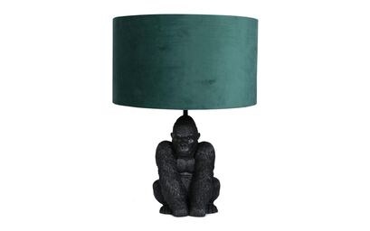 King Gorilla Black Table Lamp with Forest Green Velvet Shade | Lighting | ScS
