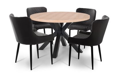 Hampstead Round Dining Table & 4 Grey Velvet Chairs | Hampstead Furniture Range | ScS