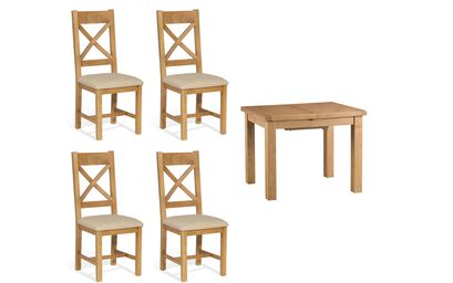 Cruz 1m Extending Dining Table & 4 Cross Back Chairs | Cruz Furniture Range | ScS