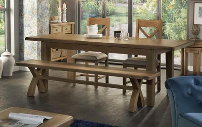 Brooklyn 1.8m Extending Dining Table with 2 Natural Cross Back Chairs & Bench