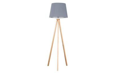 Barbro Light Wood Tripod Floor Lamp with Grey Shade | Lighting | ScS