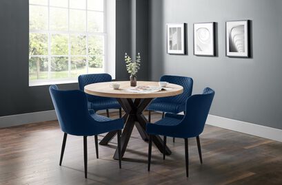 Hampstead Round Dining Table & 4 Blue Velvet Chairs