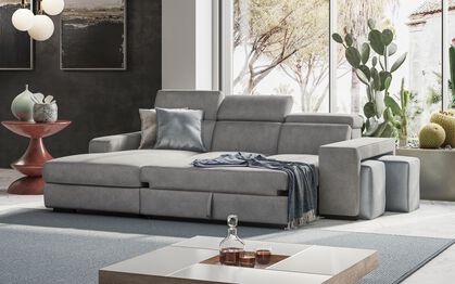 Melizzano 2 Corner 2 Sofa with Sliding Footrest, Right Hand Facing Chaise with Pockets & Ottoman, CALLISIA RUST 230 Melizzano 2 Corner 2 Sofa with Sliding Footrest, Right Hand Facing Chaise with Pockets & Ottoman | Melizzano Sofa Range | ScS