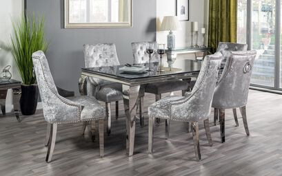 Paris Marble Effect Dining Table & 6 Silver Chairs