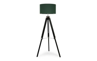 Clipper Black Wood Tripod Floor Lamp with Forest Green Shade | Lighting | ScS