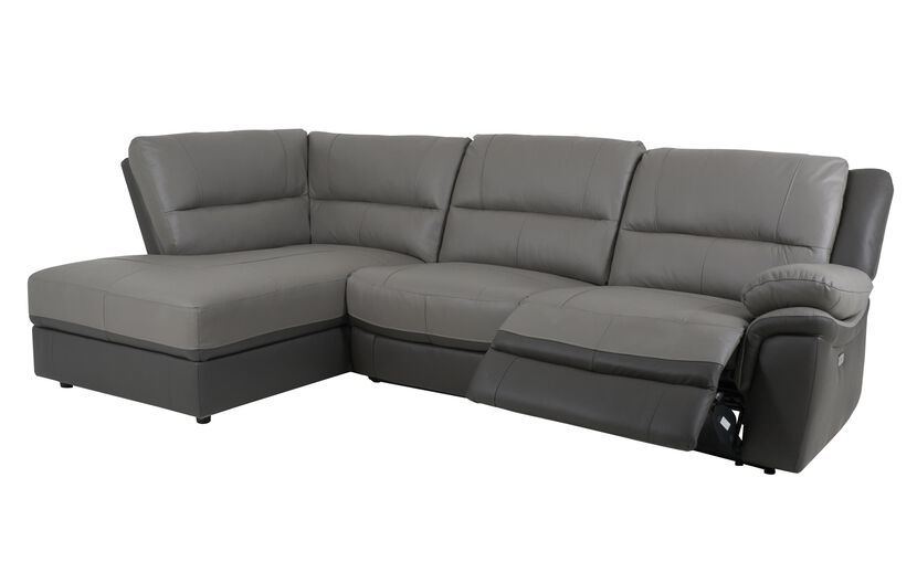 Power Recliner Sofa Left Hand Facing Chaise, Black Leather Corner Sofa Bed Scs