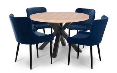 Hampstead Round Dining Table & 4 Blue Velvet Chairs | Hampstead Furniture Range | ScS