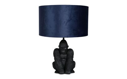 King Gorilla Black Table Lamp with Navy Velvet Shade | Lighting | ScS