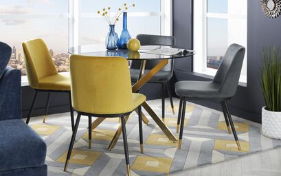 Montero Bistro Dining Table, 2 Grey Chairs & 2 Mustard Chairs | Montero Furniture Range | ScS