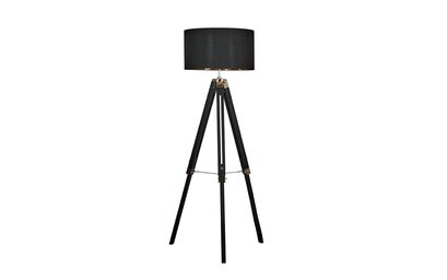 Clipper Black & Chrome Tripod Floor Lamp with Black & Gold Shade | Lighting | ScS