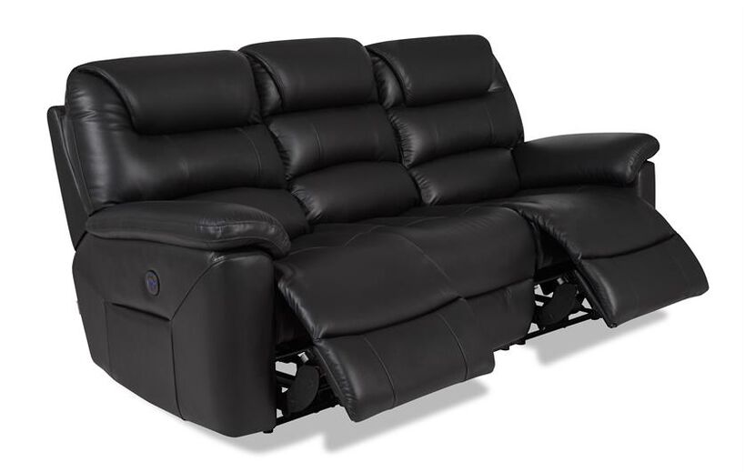 3 Seater Power Recliner Sofa, Black Leather Lazy Boy Sofa