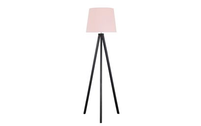 Barbro Black Wood Tripod Floor Lamp with Dusty Pink Shade | Lighting | ScS