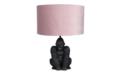King Gorilla Black Table Lamp with Blush Velvet Shade | Lighting | ScS