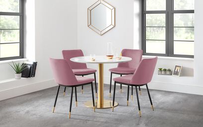 Brompton Round Pedestal Dining Table & 4 Dusky Pink Chairs