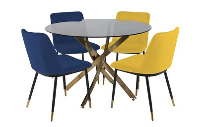 Montero Bistro Dining Table, 2 Blue Chairs & 2 Mustard Chairs | Montero Furniture Range | ScS