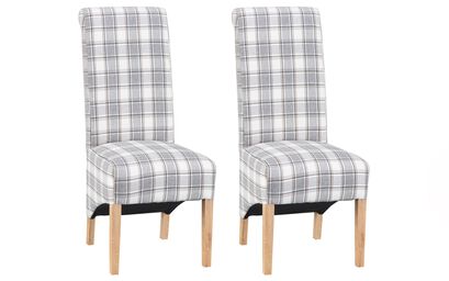 Victoria Pair of Check Scroll Back Dining Chairs