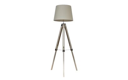 Clipper Medium Light Wood Tripod Floor Lamp with Beige Shade | Lighting | ScS