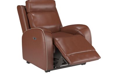 Leather Armchairs Electric Recliner, Rustic Leather Light Tan Electric Recliner Chair