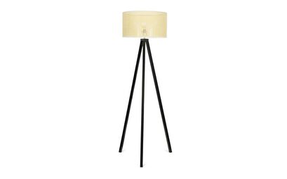 Barbro Black Wood Tripod Floor Lamp with Wicker Shade | Lighting | ScS