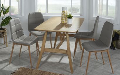 Torino Oak Finish Dining Table & 4 Mink Chairs