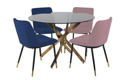 Montero Bistro Dining Table, 2 Blue Chairs & 2 Dusky Pink Chairs | Montero Furniture Range | ScS