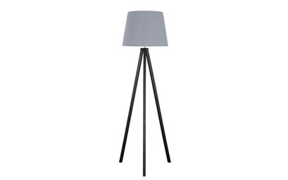 Barbro Black Wood Tripod Floor Lamp with Grey Shade | Lighting | ScS