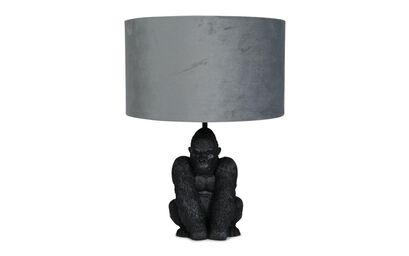 King Gorilla Black Table Lamp with Grey Velvet Shade | Lighting | ScS