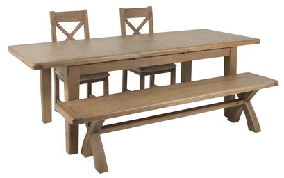 Brooklyn 1.8m Extending Dining Table with 2 Natural Cross Back Chairs & Bench | Brooklyn Furniture Range | ScS