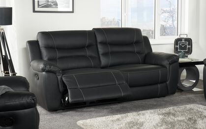 Axel 3 Seater Manual Recliner Sofa, Black Leather Recliner Couch