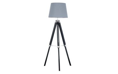 Clipper Black & Chrome Tripod Floor Lamp with Grey Shade | Lighting | ScS