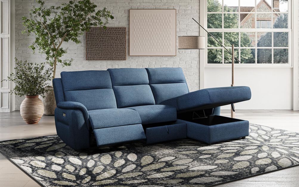 Sogliano 3 Seater Power Recliner Sofa With Drawer & Right Hand Facing Storage Chaise | Sogliano Sofa Range | ScS