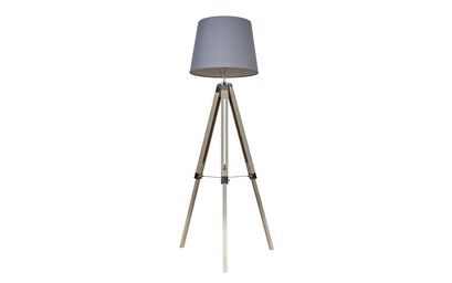Clipper Medium Light Wood Tripod Floor Lamp with Grey Shade | Lighting | ScS