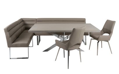 Lisbon 1.8m Dining Table, Corner Bench with Backrest & 2 Swivel Chairs | Lisbon Furniture Range | ScS