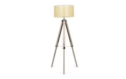 Clipper Large Light Wood Tripod Floor Lamp with Wicker Shade | Lighting | ScS