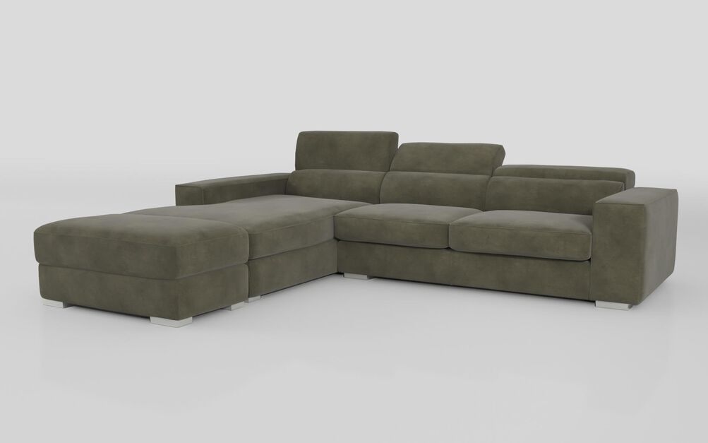 Frigento 4 Seater Sofa with Left Hand Facing Lounger and Ottoman, CAMEDRIA GREEN 610 Frigento 4 Seater Sofa with Left Hand Facing Lounger and Ottoman | Frigento Sofa Range | ScS