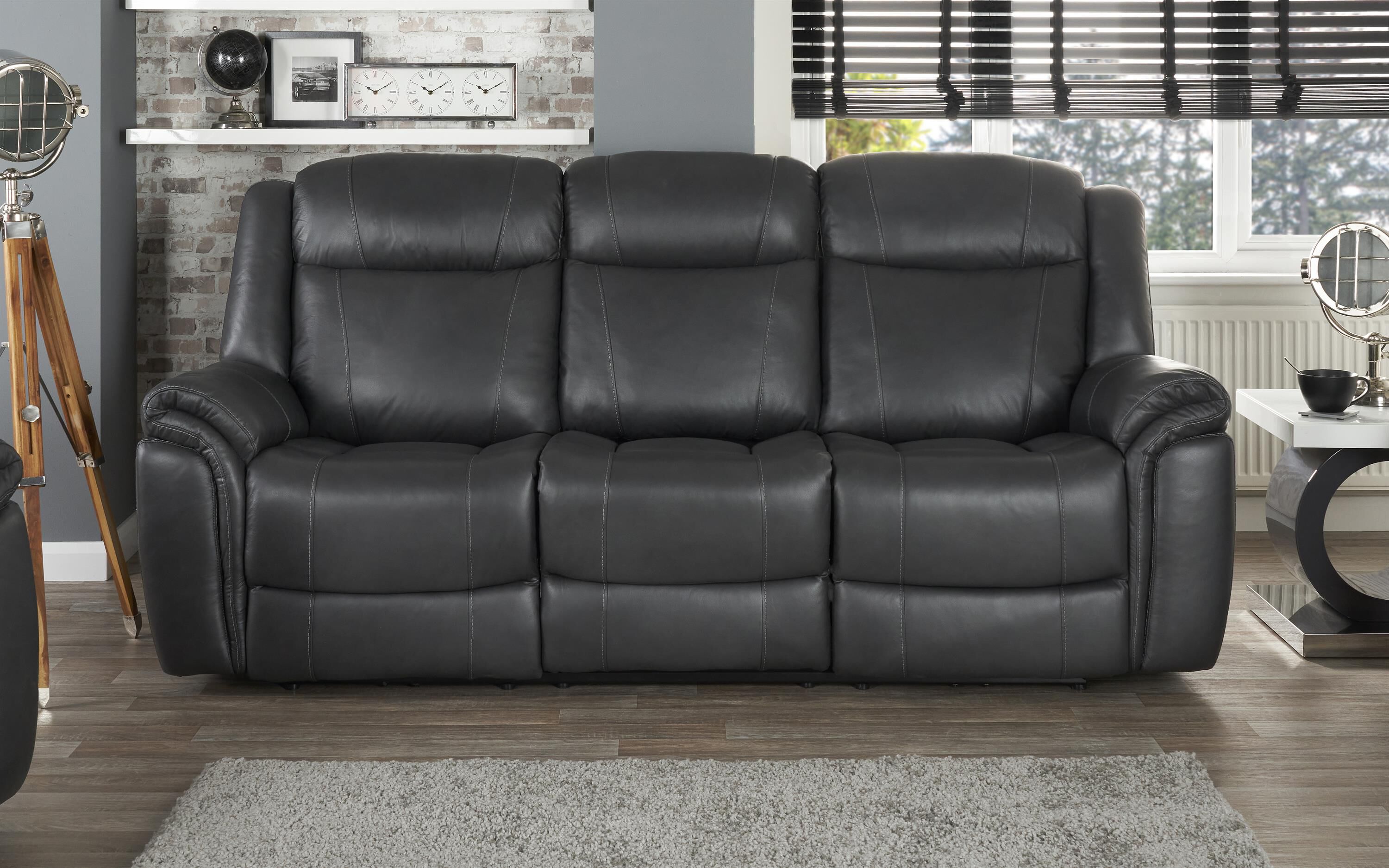 Grey leather three piece suites clearance