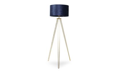 Aero Hairpin Gold Tripod Floor Lamp with Blue Velvet Shade | Lighting | ScS