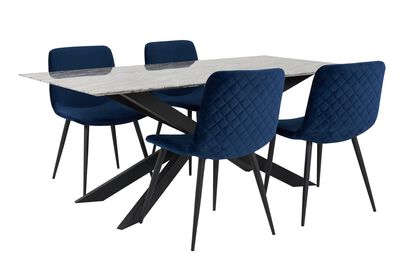 Porto 1.8m Grey Dining Table & 4 Blue Chairs | Porto Furniture Range | ScS