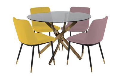 Montero Bistro Dining Table, 2 Mustard Chairs & 2 Dusky Pink Chairs | Montero Furniture Range | ScS