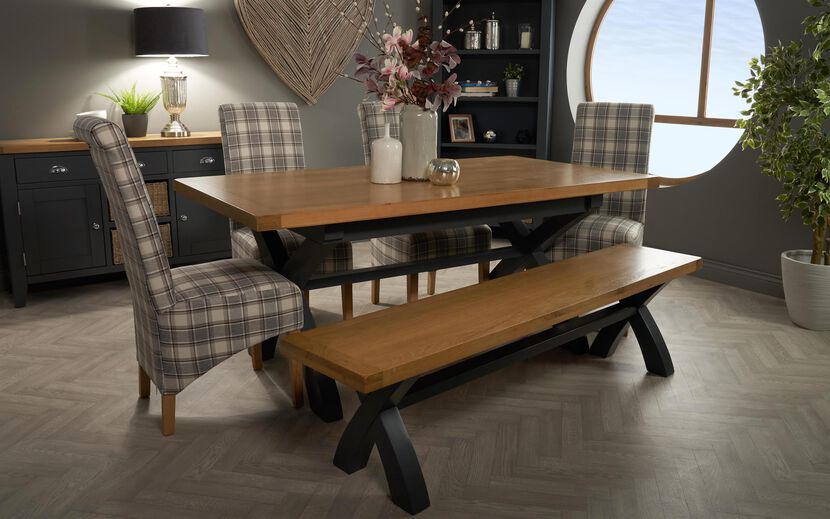Becks 1 8m Fixed Top Dining Table With, Dining Room Table With Chairs And Bench Back