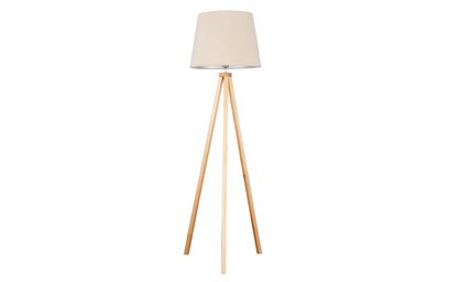 Barbro Light Wood Tripod Floor Lamp with Beige Shade | Lighting | ScS