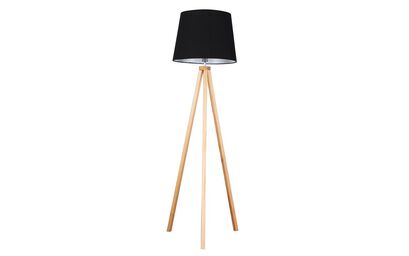Barbro Light Wood Tripod Floor Lamp with Black Shade | Lighting | ScS